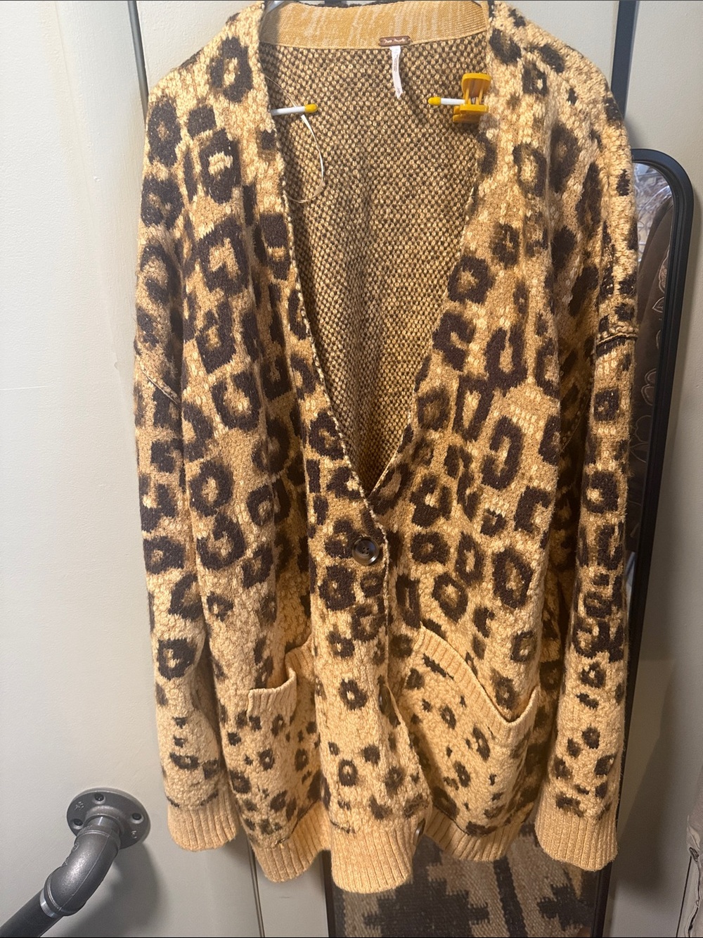 Free People Leopard Print Cardigan in Gold and Dark Brown Sz L